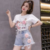 Casual High Waist Embroidery Denim Booty Top And Shorts Mssza
