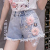 Casual High Waist Embroidery Denim Booty Top And Shorts Mssza