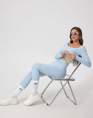 Casual High Waist Hip Raise Pants And Long-Sleeved Top Yoga Sets Mssza