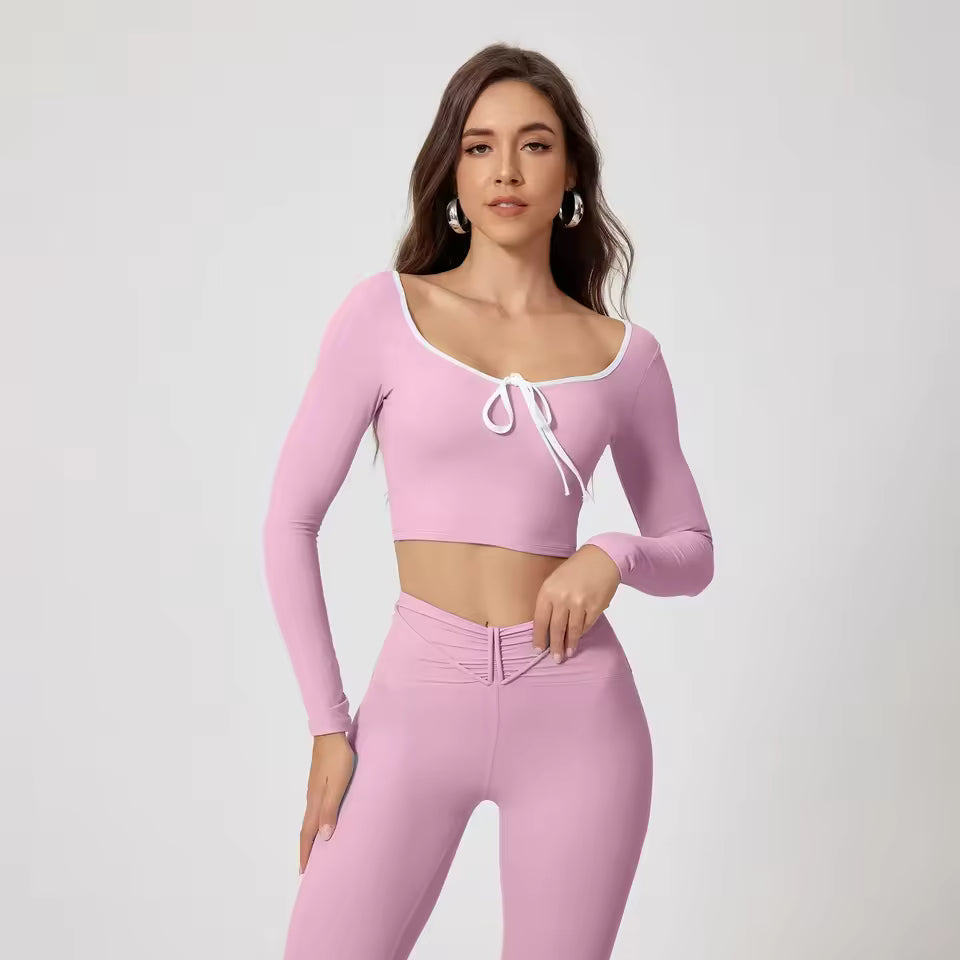 Casual High Waist Hip Raise Pants And Long-Sleeved Top Yoga Sets Mssza