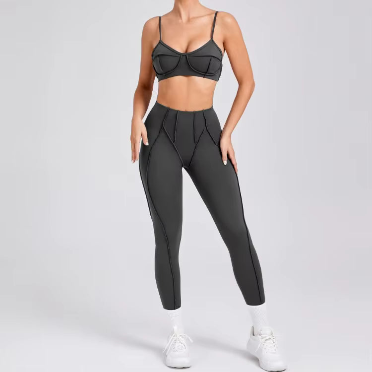 Casual High Waist Hip-lifting Trousers And Backless Bra Yoga Sets Mssza