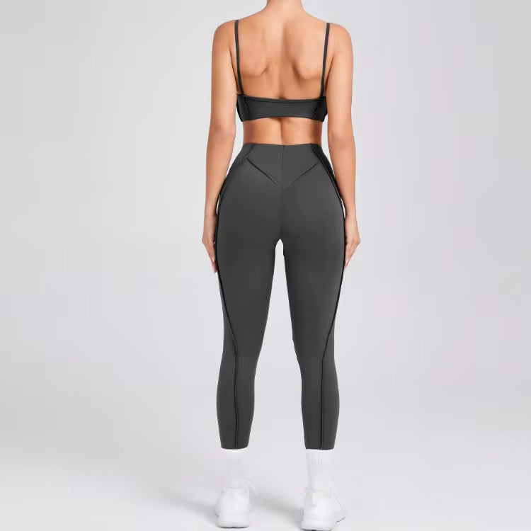 Casual High Waist Hip-lifting Trousers And Backless Bra Yoga Sets Mssza