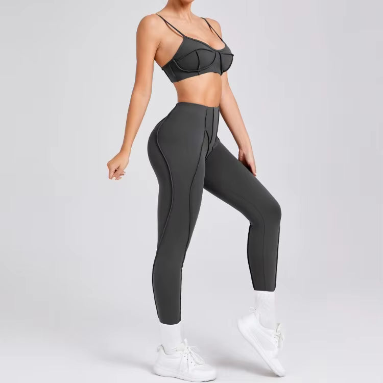 Casual High Waist Hip-lifting Trousers And Backless Bra Yoga Sets Mssza