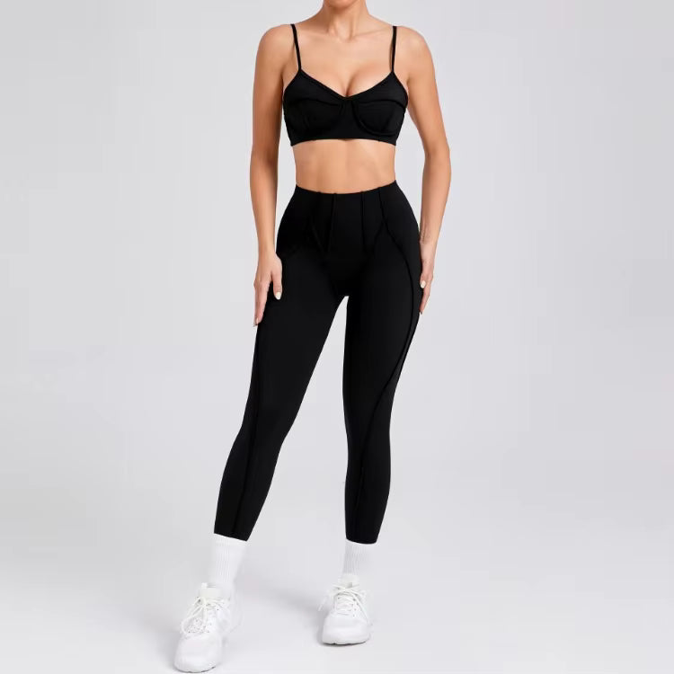 Casual High Waist Hip-lifting Trousers And Backless Bra Yoga Sets Mssza