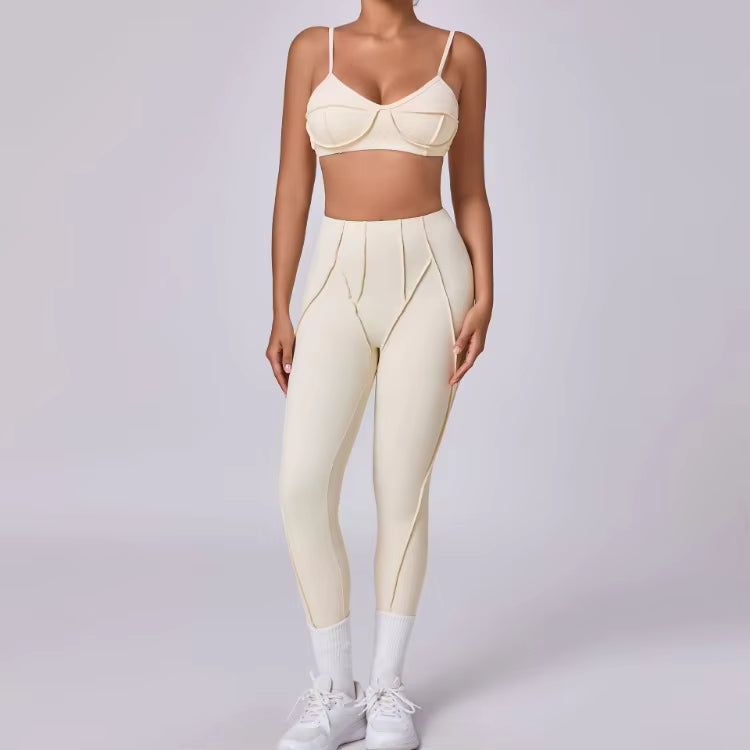 Casual High Waist Hip-lifting Trousers And Backless Bra Yoga Sets Mssza