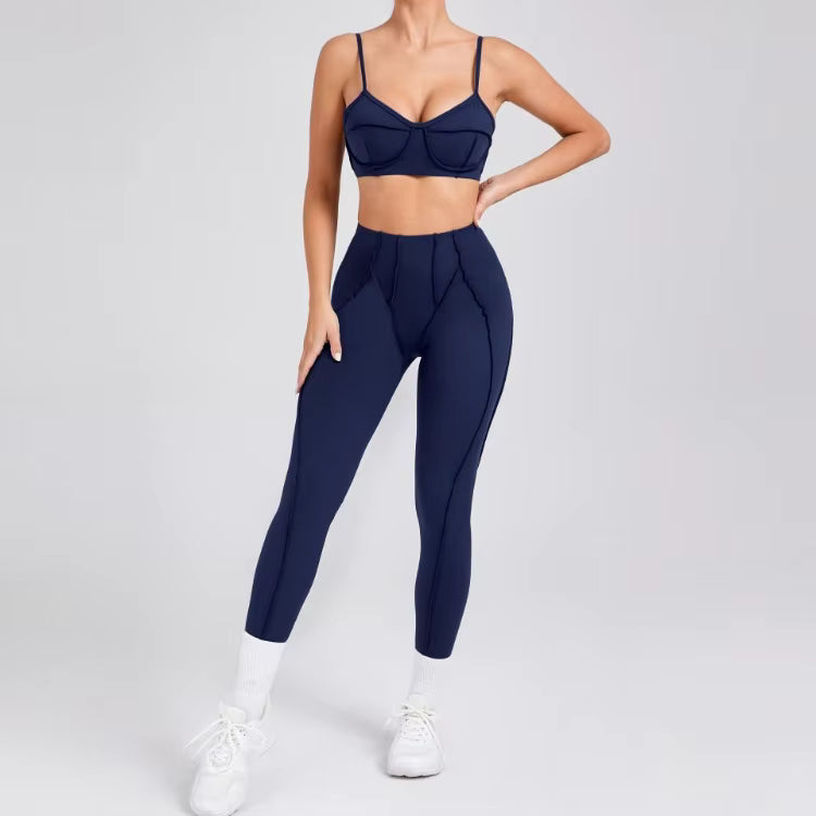 Casual High Waist Hip-lifting Trousers And Backless Bra Yoga Sets Mssza