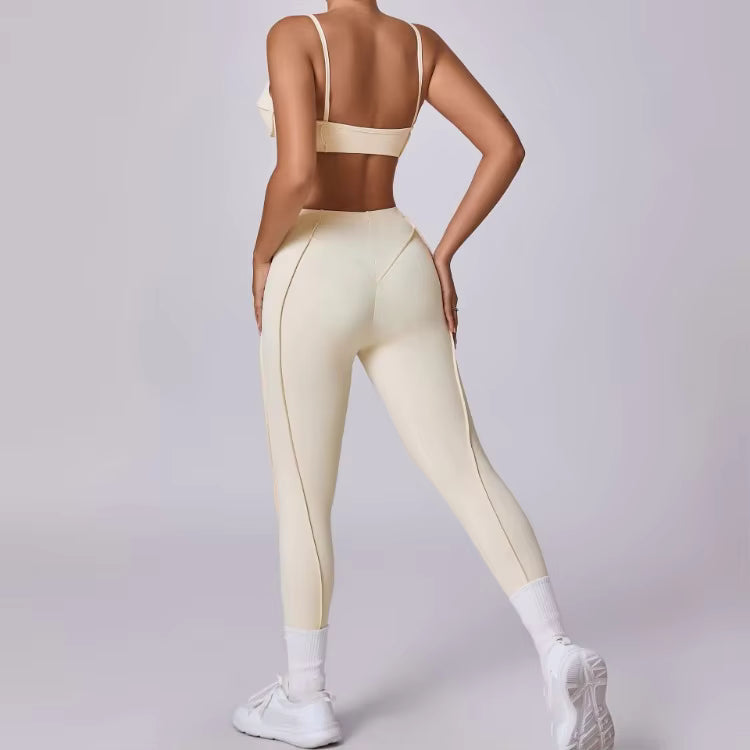 Casual High Waist Hip-lifting Trousers And Backless Bra Yoga Sets Mssza
