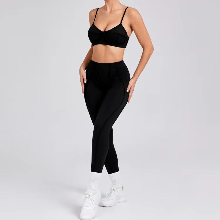 Casual High Waist Hip-lifting Trousers And Backless Bra Yoga Sets Mssza
