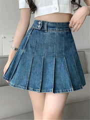 Casual High Waist Irregular Denim Pleated A-Line Mini Skirts Mssza