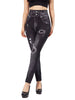 Casual High Waist Love Holes Print Black Jeggings Stretch Faux Denim Pencil Leggings Mssza