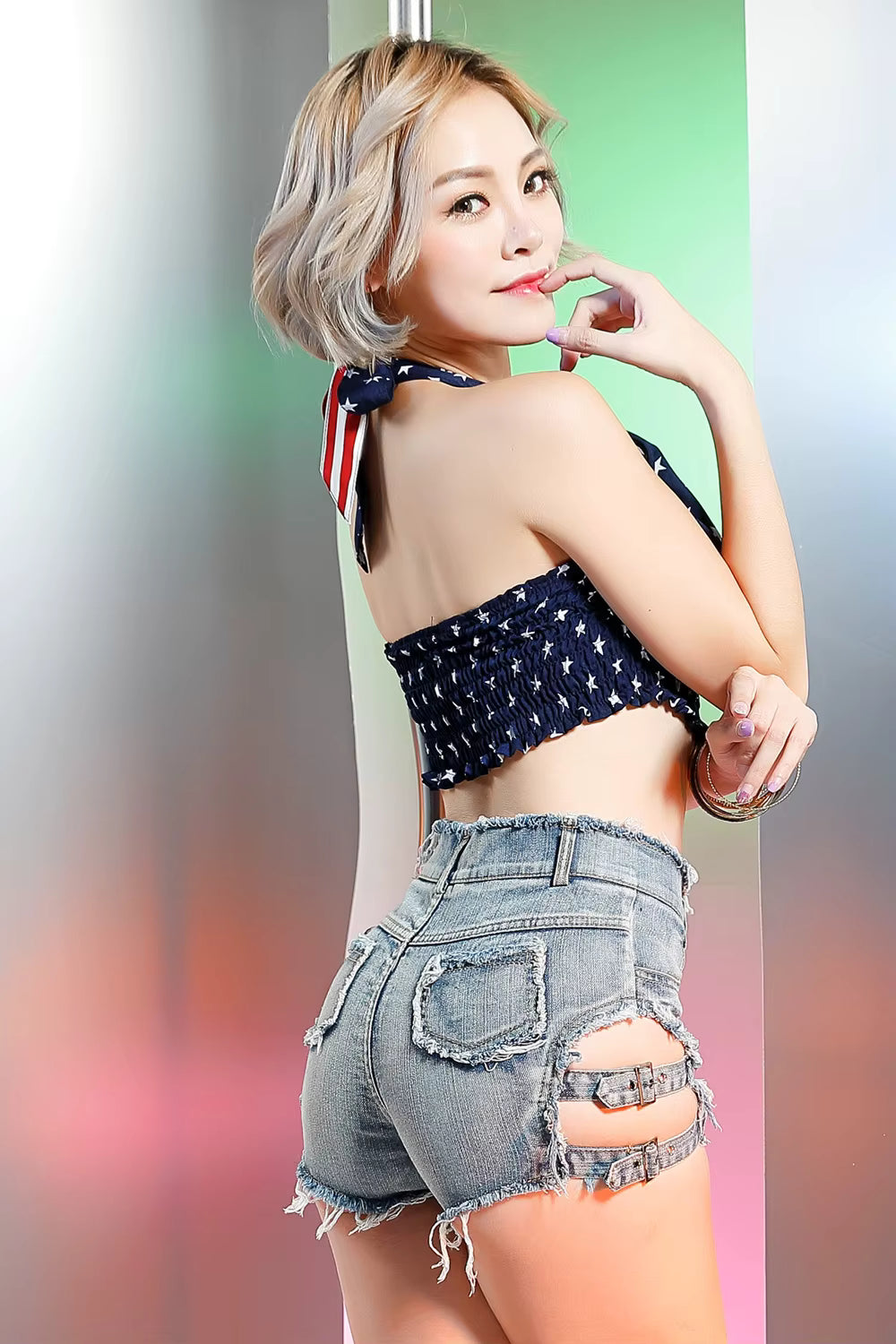 Casual High Waist Perforated High Elastic Plus Size Skinny Shorts Mssza