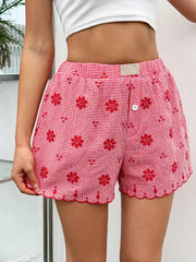 Casual High Waist Plaid Button Front Ruffled Hem Beach Style Shorts Mssza