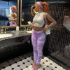 Casual High Waist Stretch Skinny Tassel Patchwork Streetwear Pants Mssza