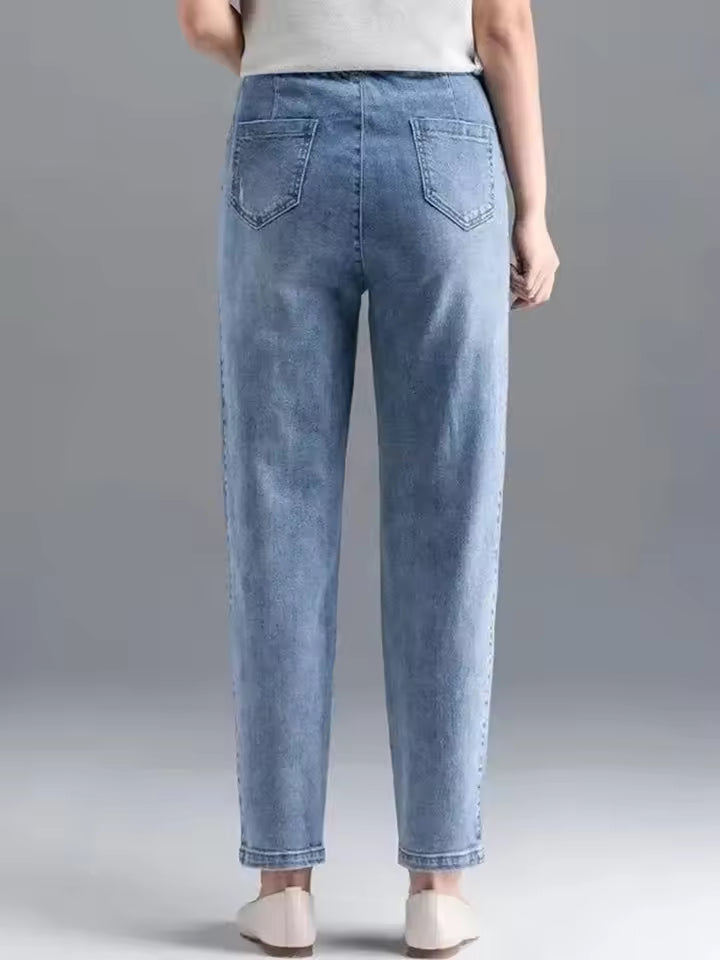 Casual High Waist Stripe Denim Baggy Ankle Length Harem Jeans Mssza