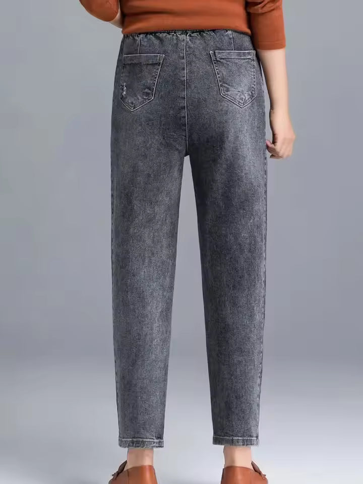 Casual High Waist Stripe Denim Baggy Ankle Length Harem Jeans Mssza