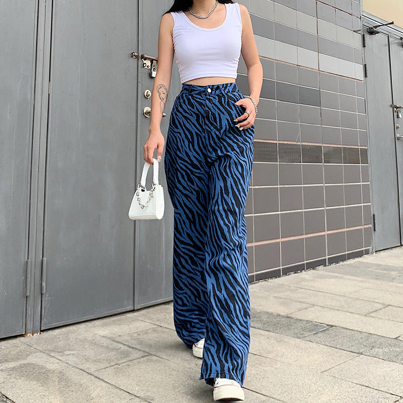 Casual High Waist Striped Denim Mom Jeans Mssza
