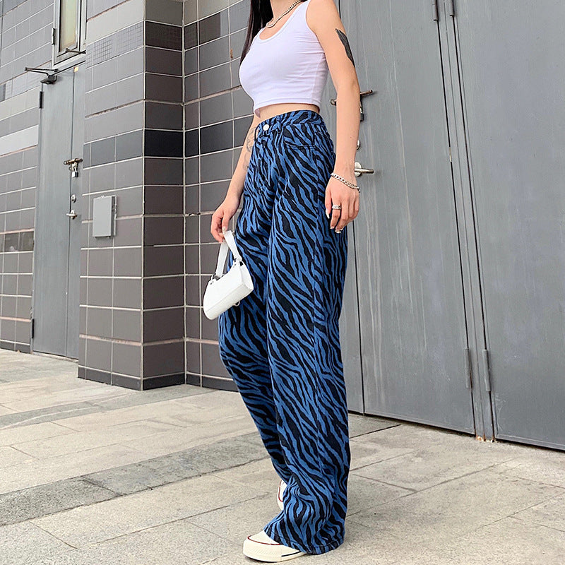 Casual High Waist Striped Denim Mom Jeans Mssza