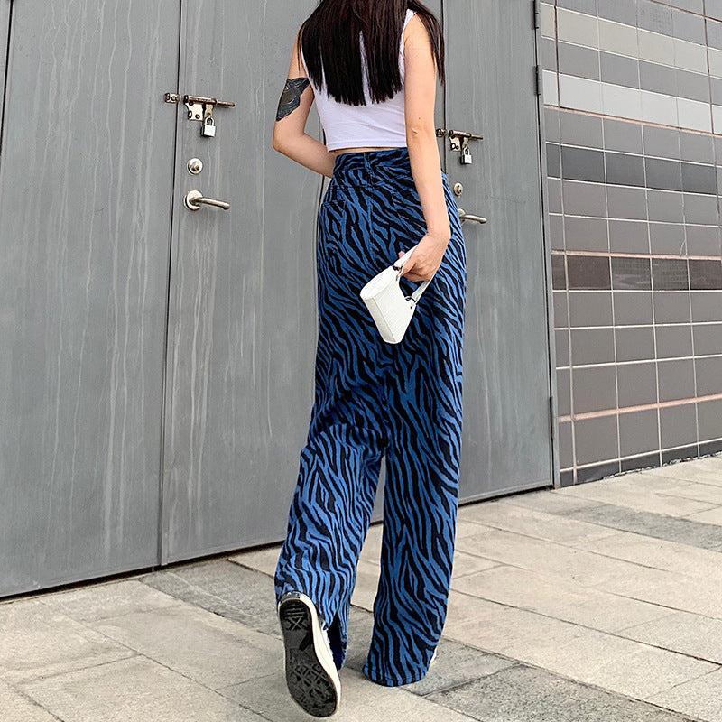 Casual High Waist Striped Denim Mom Jeans Mssza
