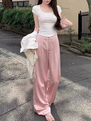 Casual High Waist Temperament Minimalist Spliced Button Pants Mssza