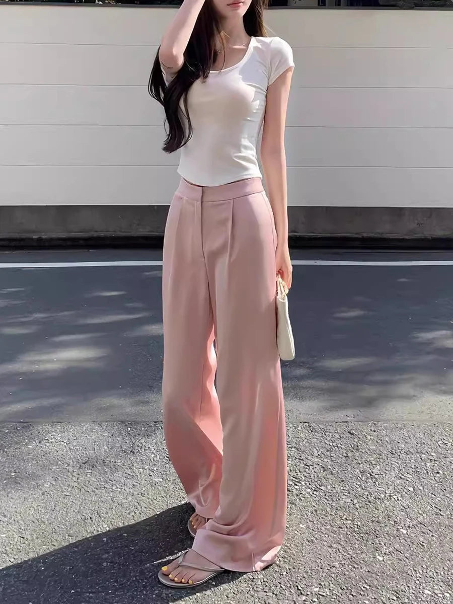 Casual High Waist Temperament Minimalist Spliced Button Pants Mssza