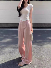 Casual High Waist Temperament Minimalist Spliced Button Pants Mssza