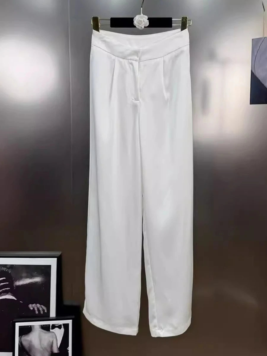 Casual High Waist Temperament Minimalist Spliced Button Pants Mssza