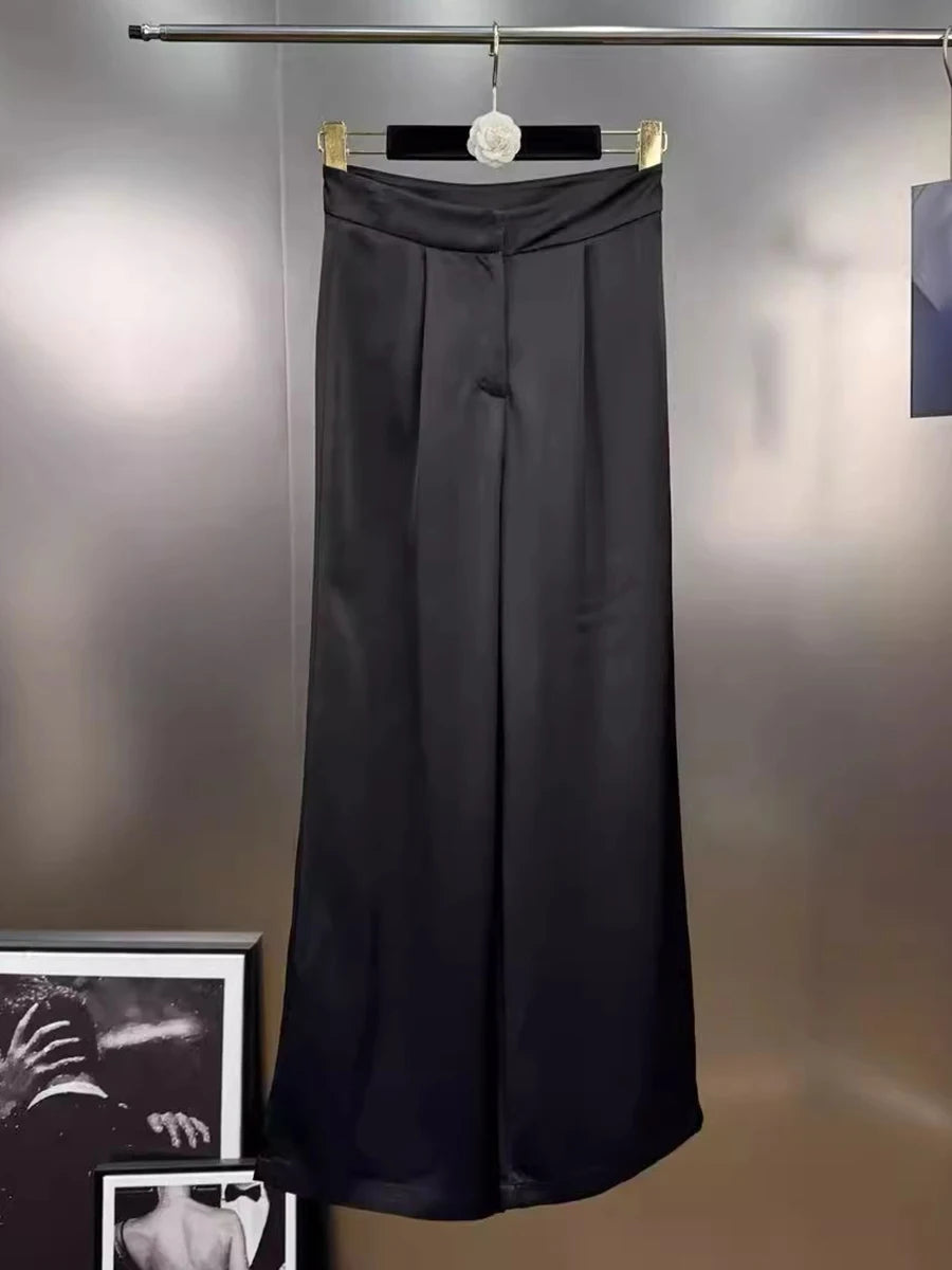 Casual High Waist Temperament Minimalist Spliced Button Pants Mssza