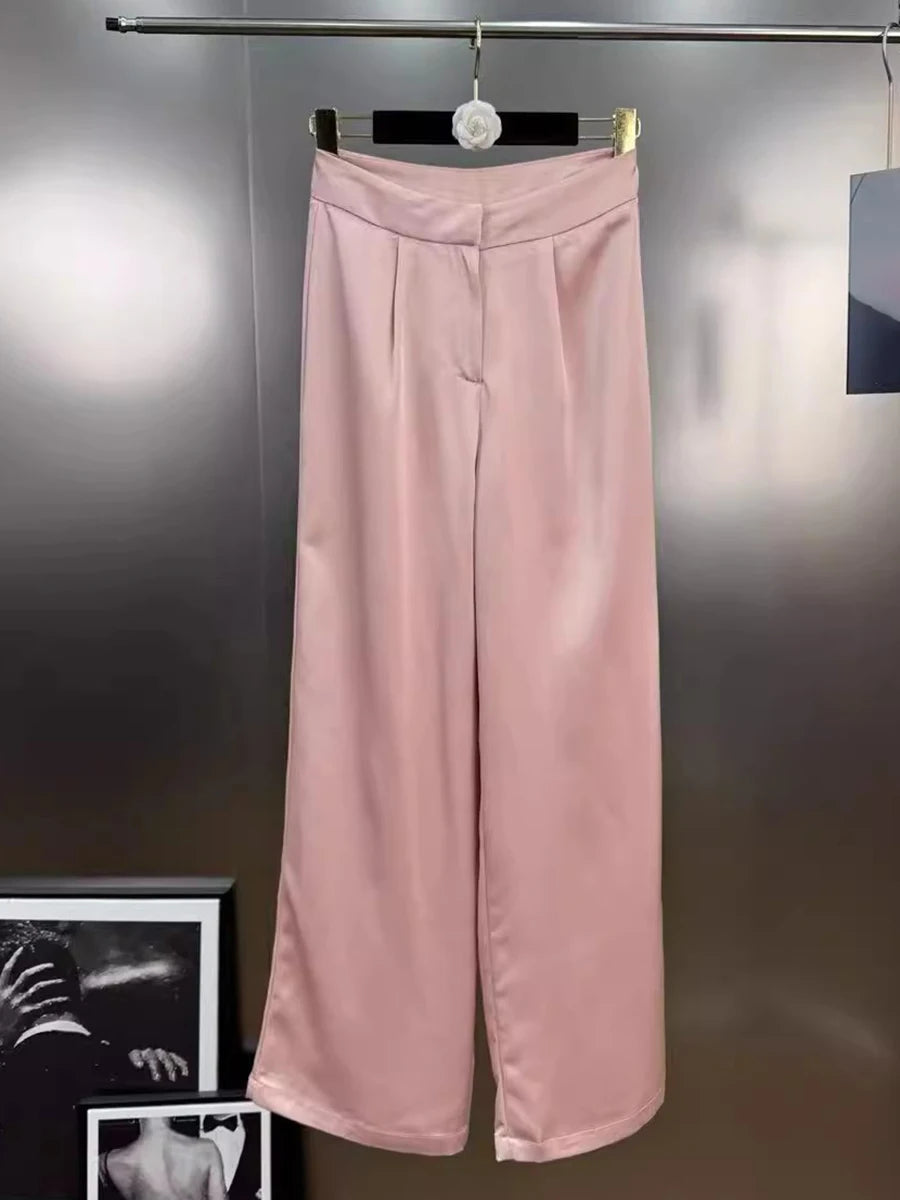 Casual High Waist Temperament Minimalist Spliced Button Pants Mssza