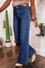 Casual High Waist Wide Leg Retro Straight Spliced leg Jeans Mssza