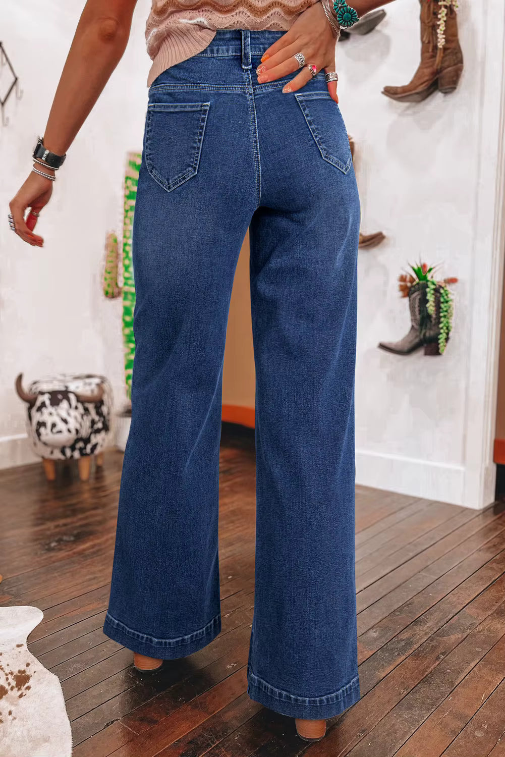 Casual High Waist Wide Leg Retro Straight Spliced leg Jeans Mssza