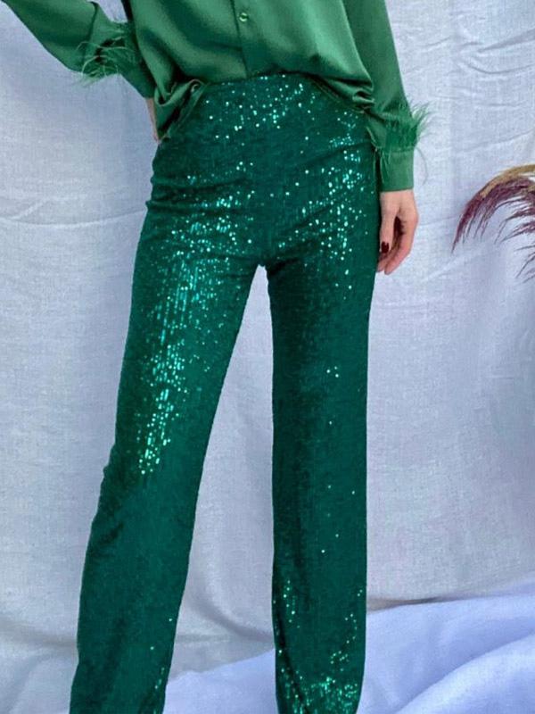 Casual High Waist Wide Leg Sequins Chic Daily Casual Party Trousers Sparkle Pants Mssza