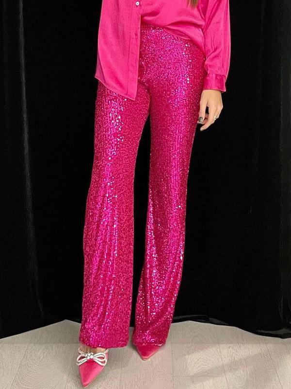 Casual High Waist Wide Leg Sequins Chic Daily Casual Party Trousers Sparkle Pants Mssza