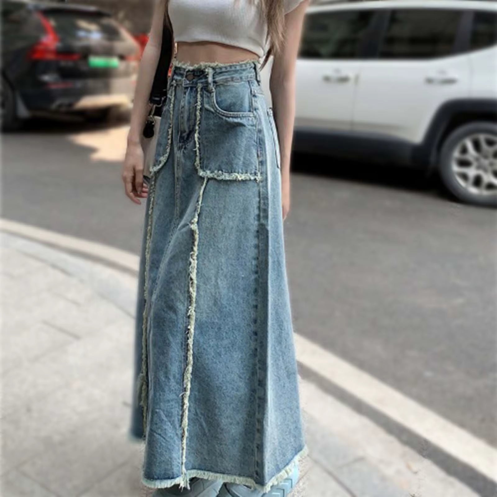 Casual High Waist With Pockets Large Size Splicing Skirt Streetwear Mssza
