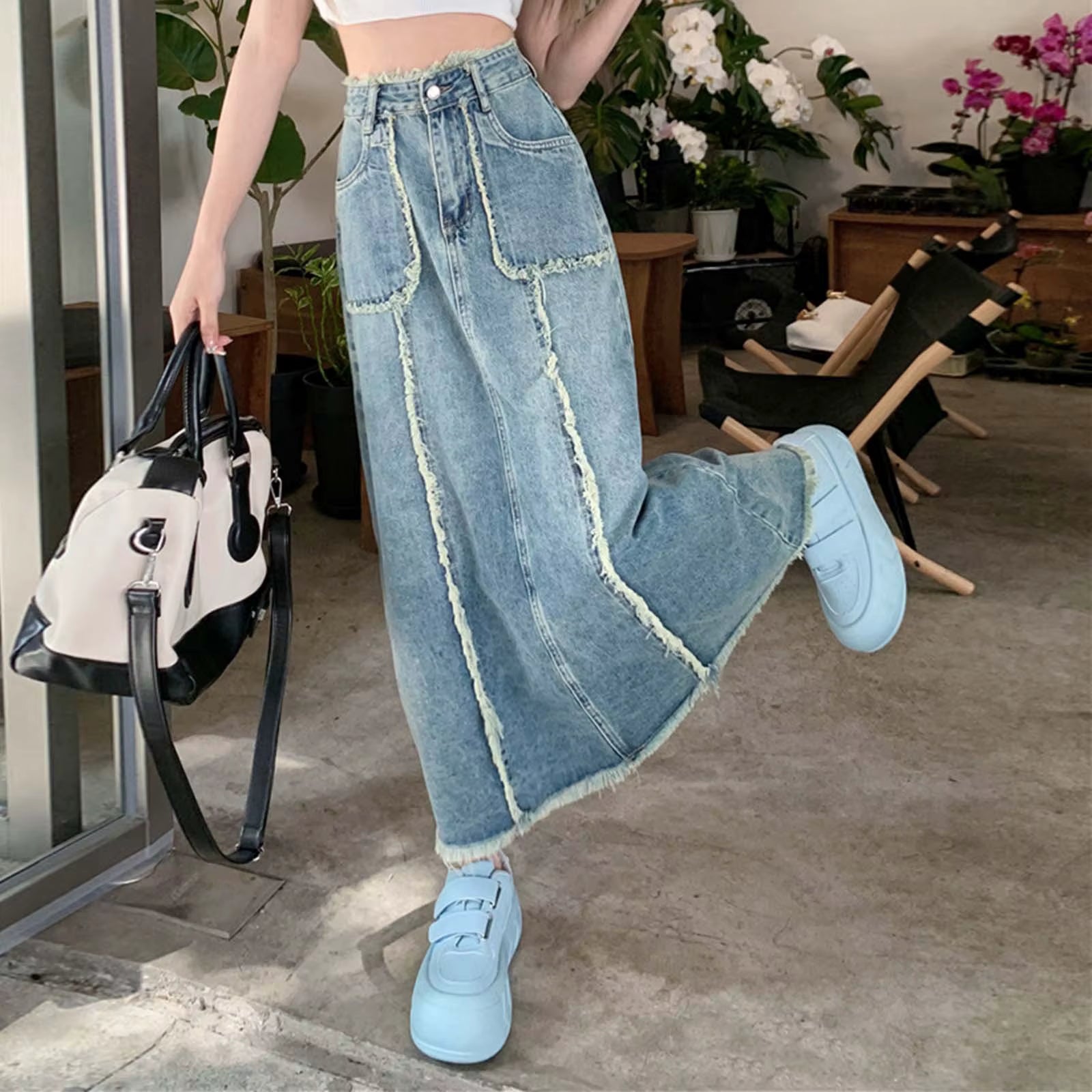 Casual High Waist With Pockets Large Size Splicing Skirt Streetwear Mssza