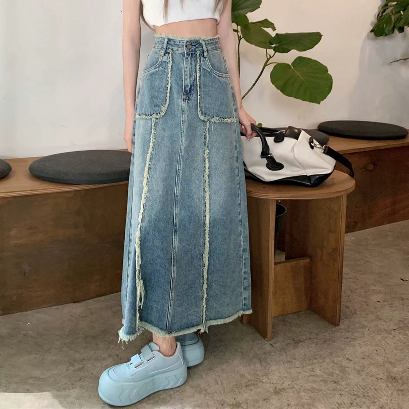 Casual High Waist With Pockets Large Size Splicing Skirt Streetwear Mssza