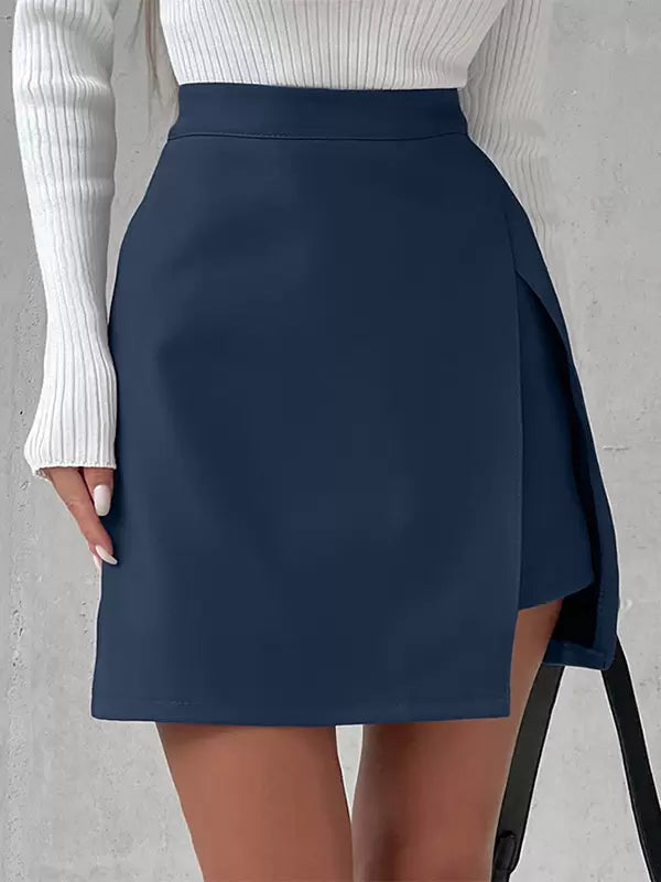 Casual High Waist Zipper Fly Split Layering High-Slit Mini Skirt Street Wear Mssza