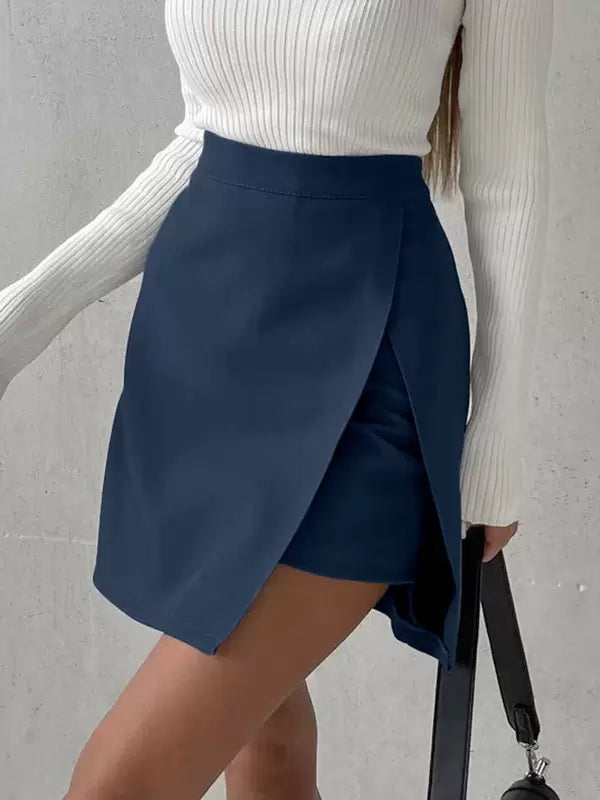 Casual High Waist Zipper Fly Split Layering High-Slit Mini Skirt Street Wear Mssza
