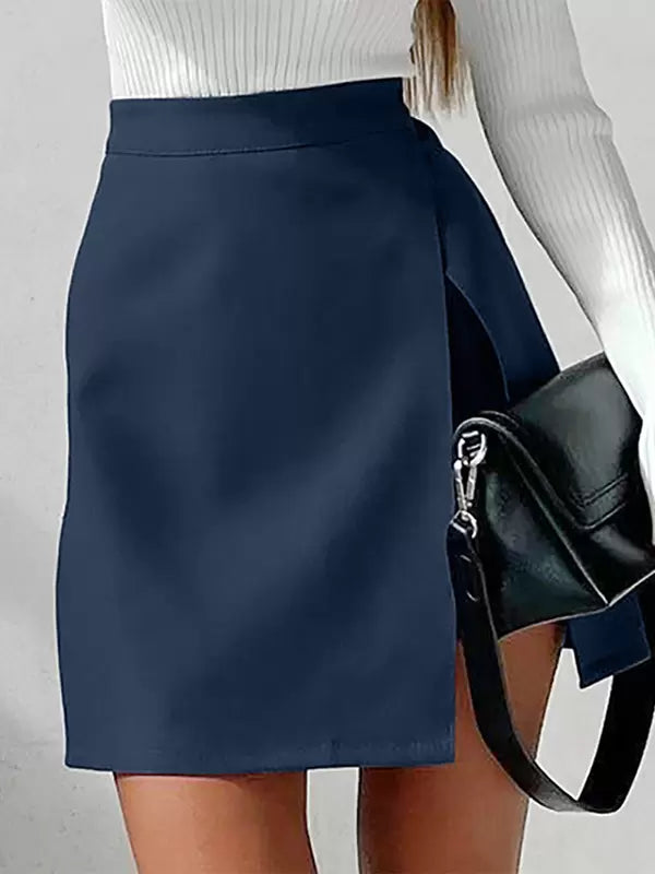 Casual High Waist Zipper Fly Split Layering High-Slit Mini Skirt Street Wear Mssza