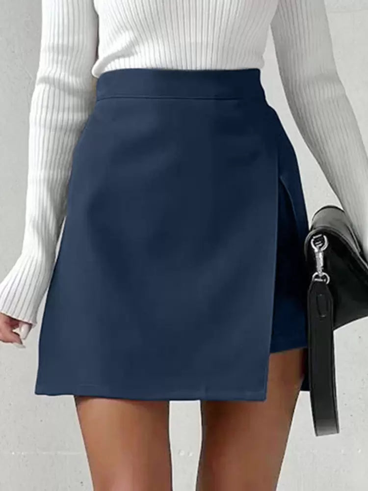 Casual High Waist Zipper Fly Split Layering High-Slit Mini Skirt Street Wear Mssza
