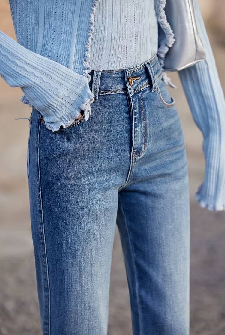 Casual High Waisted Cigarette Straight Wide Leg Slim Fit Jeans Mssza