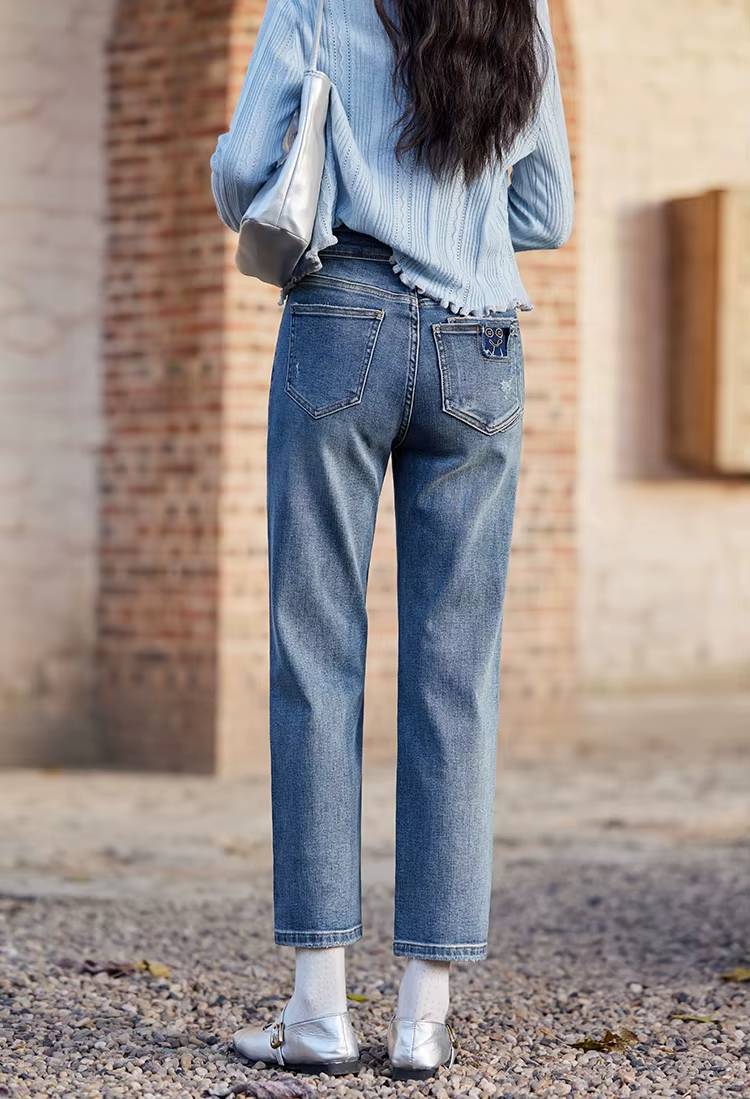 Casual High Waisted Cigarette Straight Wide Leg Slim Fit Jeans Mssza