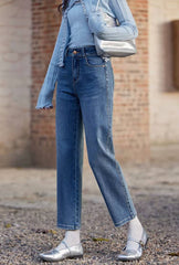 Casual High Waisted Cigarette Straight Wide Leg Slim Fit Jeans Mssza