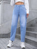 Casual High Waisted Pockets All-match Straight Leg Denim Pants Mssza