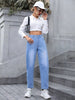 Casual High Waisted Pockets All-match Straight Leg Denim Pants Mssza