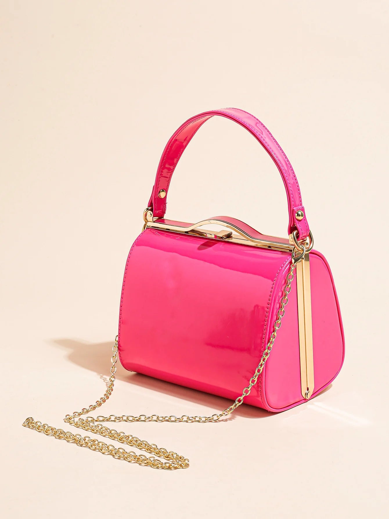 Casual Highlight Cute Simple Patent Pearlescent Leather Handheld Hard Shell Clip Dinner Bag Mssza