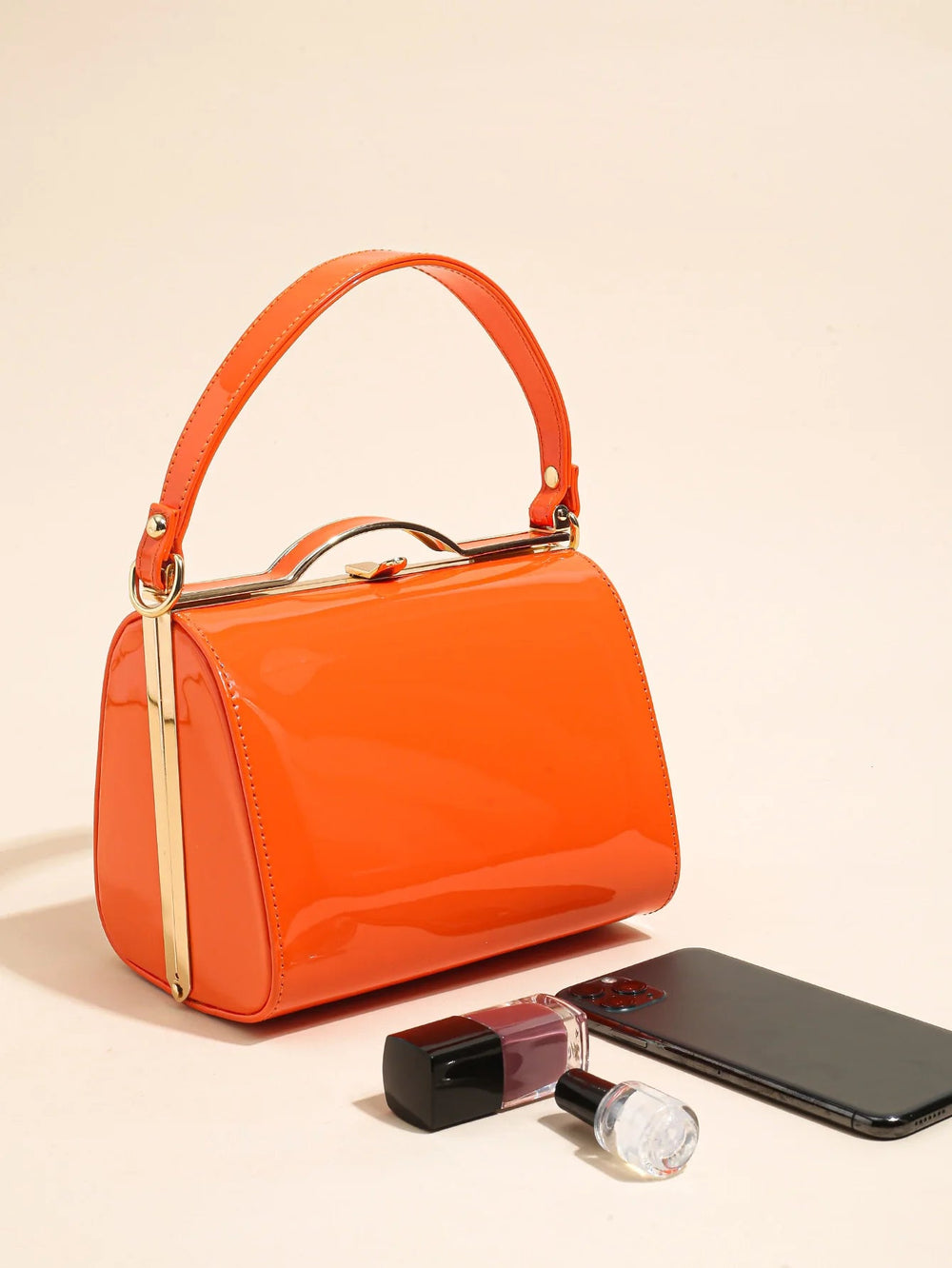 Casual Highlight Cute Simple Patent Pearlescent Leather Handheld Hard Shell Clip Dinner Bag Mssza
