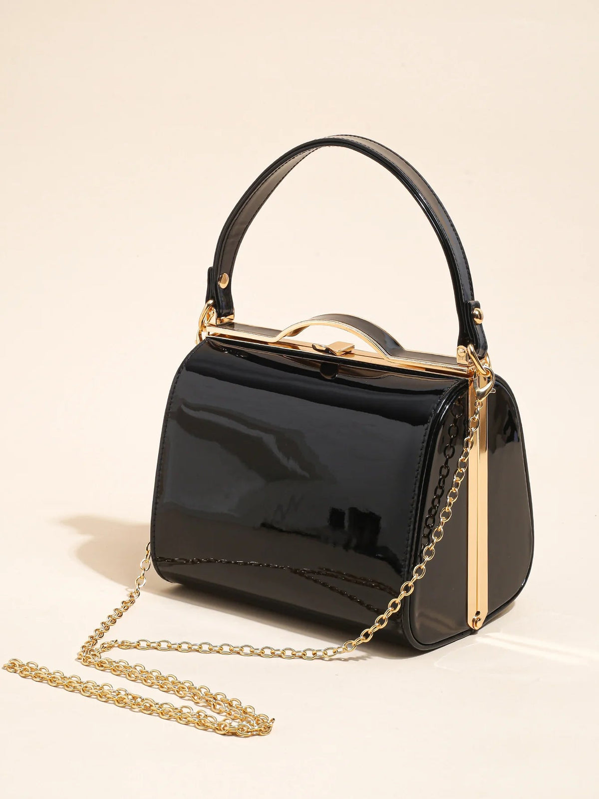 Casual Highlight Cute Simple Patent Pearlescent Leather Handheld Hard Shell Clip Dinner Bag Mssza