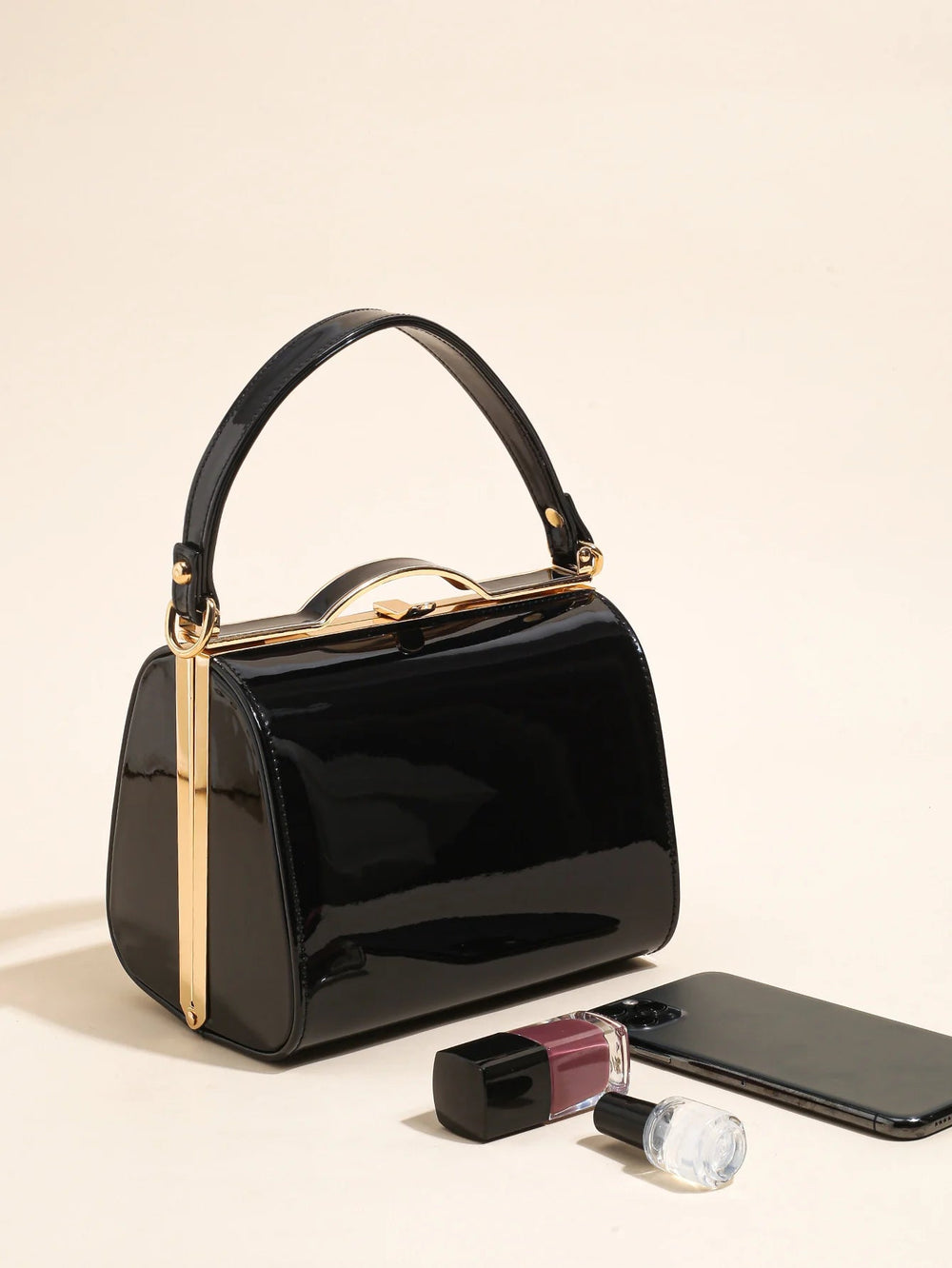 Casual Highlight Cute Simple Patent Pearlescent Leather Handheld Hard Shell Clip Dinner Bag Mssza