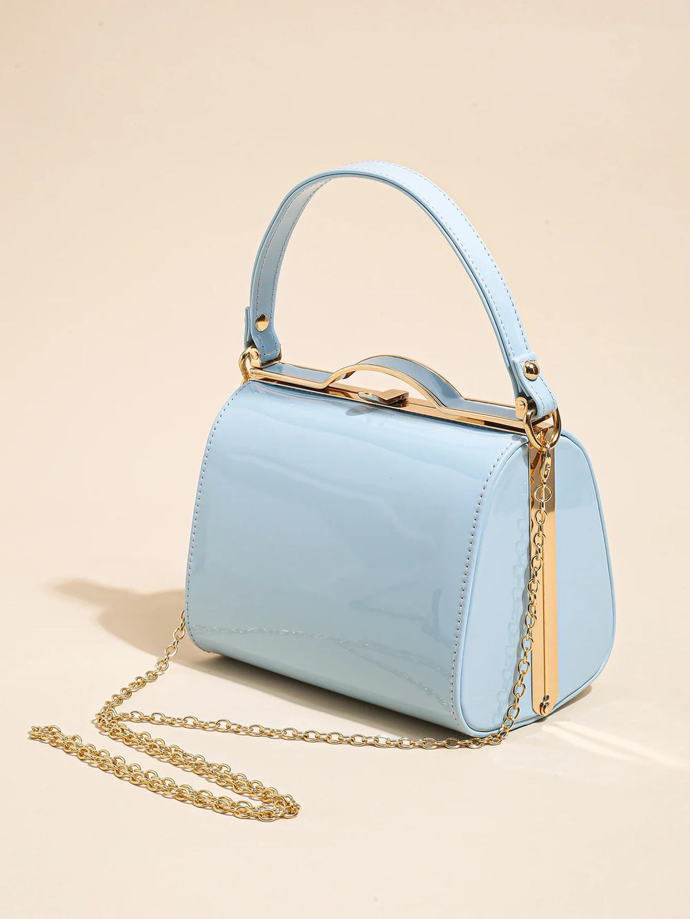 Casual Highlight Cute Simple Patent Pearlescent Leather Handheld Hard Shell Clip Dinner Bag Mssza