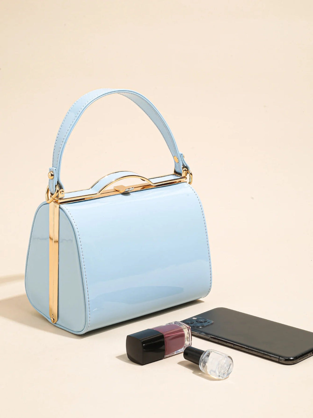 Casual Highlight Cute Simple Patent Pearlescent Leather Handheld Hard Shell Clip Dinner Bag Mssza